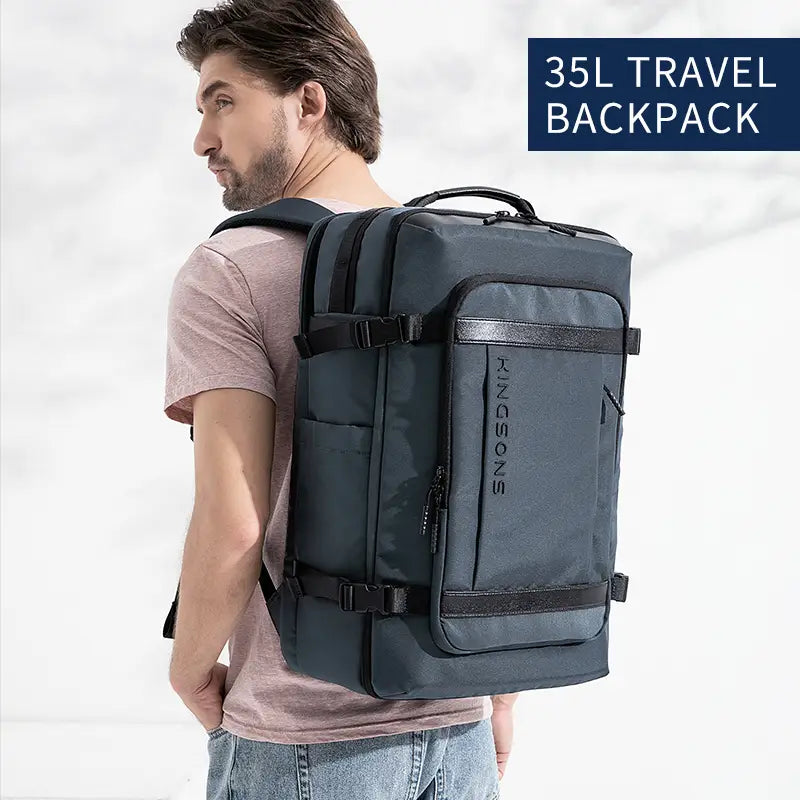 Durable Travel Computer Backpack - Kingsons KS3264W Premium lightweight & waterproof fabric & leather Holds laptops up to 17″ Carry-on-compatible 35L