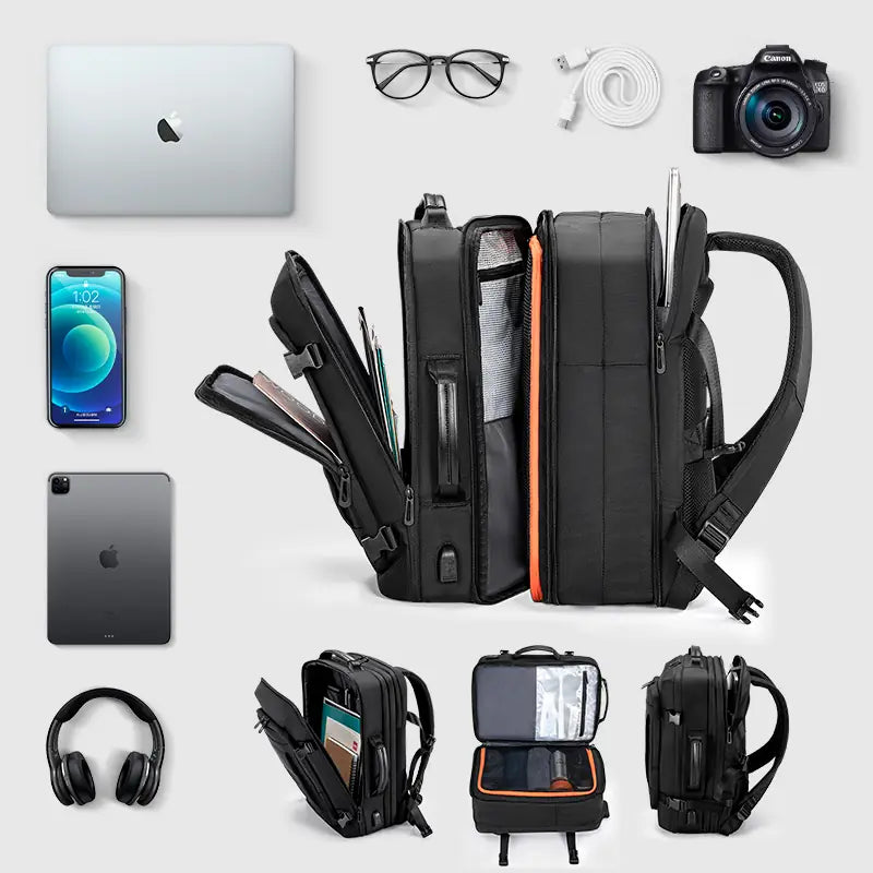 Customizable Waterproof Nylon Expandable Backpack - Kingsons KS3306W Large Capacity 17 Inch Laptop Business Backpack Travel Backpack with USB