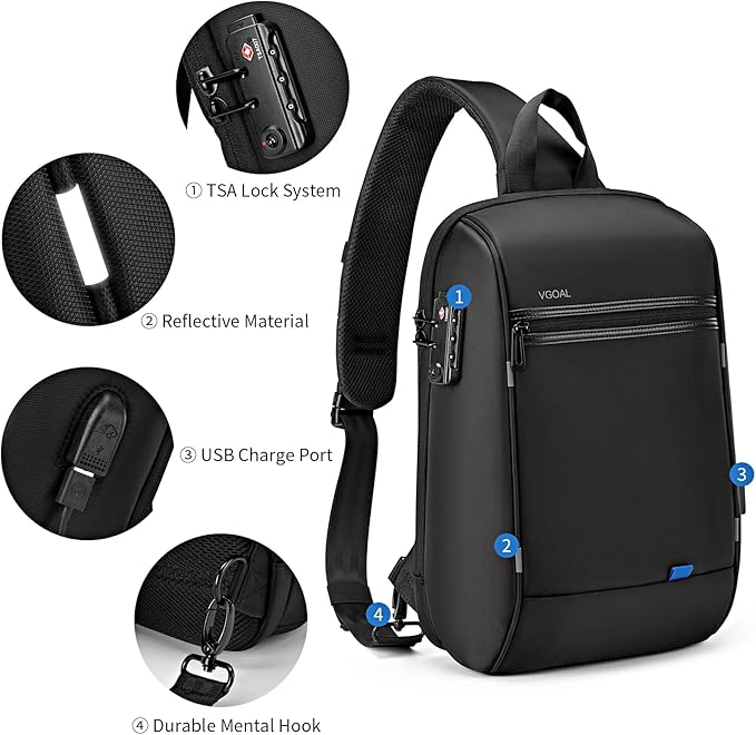 VGOAL Sling Backpack KS3165WG, Multipurpose Crossbody Chest Bag Daypack for Hiking Travel with USB Charging Port for Men Women