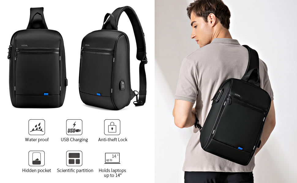 VGOAL Sling Backpack KS3165WG, Multipurpose Crossbody Chest Bag Daypack for Hiking Travel with USB Charging Port for Men Women