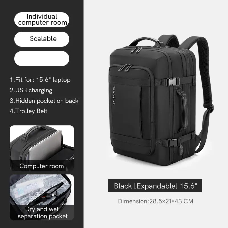Customizable Waterproof Nylon Expandable Backpack - Kingsons KS3306W Large Capacity 17 Inch Laptop Business Backpack Travel Backpack with USB